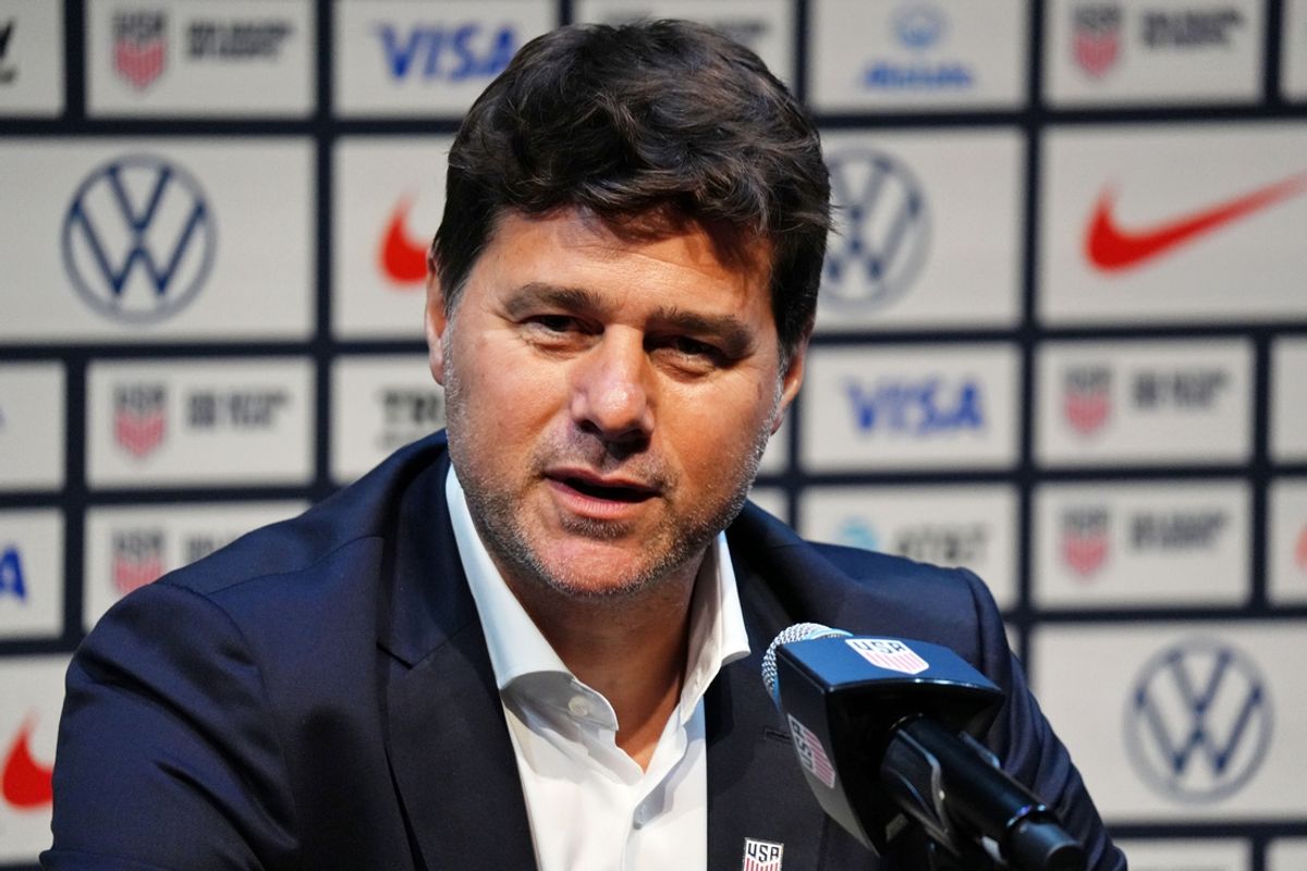 Sep 13, 2024; New York, New York, USA; United States men's national team head coach Mauricio Pochettino talks to the media during a press conference introducing him as the new head coach for the United States men's national team at Warner Bros. Discovery Hudson Center. Mandatory Credit: Lucas Boland-Imagn Images