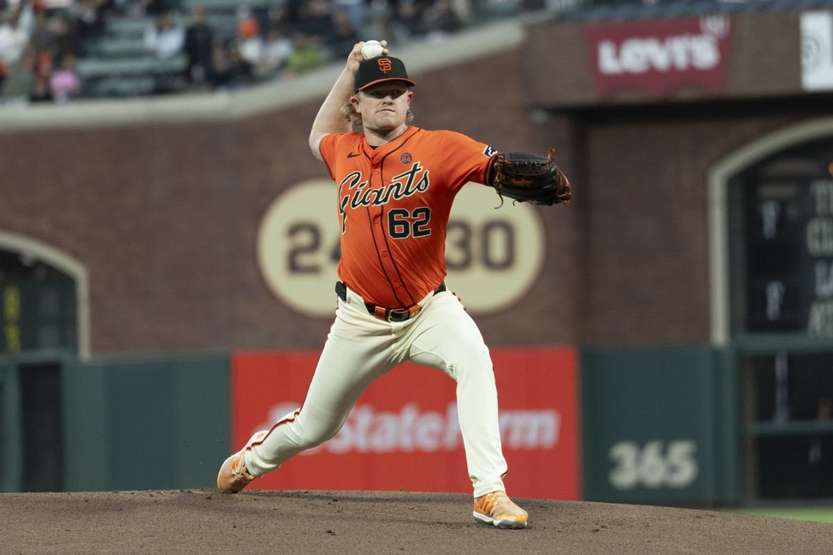 Sep 13, 2024; San Francisco, California, USA;  San Francisco Giants pitcher Logan Webb (62) pitches during the first inning against the San Diego Padres at Oracle Park. Mandatory Credit: Stan Szeto-Imagn Images