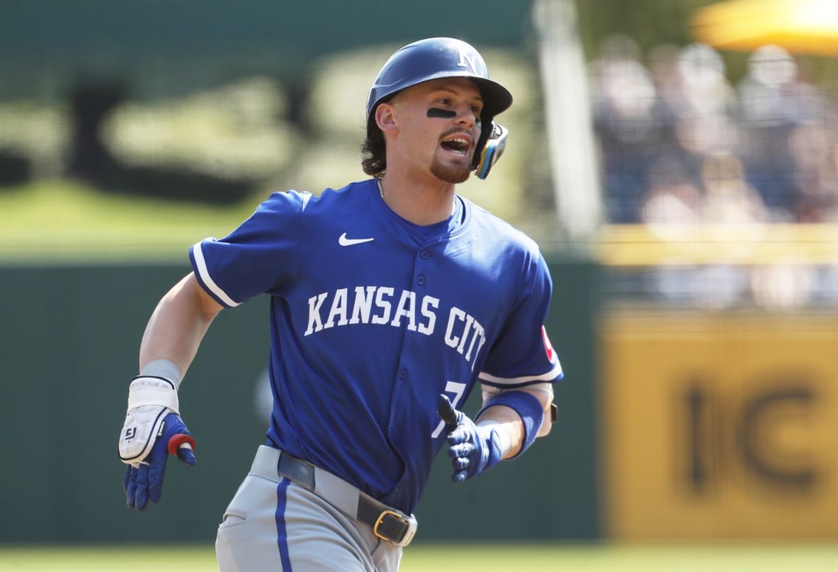 Sep 14, 2024; Pittsburgh, Pennsylvania, USA;  Kansas City Royals shortstop Bobby Witt Jr. (7) circles the bases after hitting a solo home run against the Pittsburgh Pirates during the first inning at PNC Park. Mandatory Credit: Charles LeClaire-Imagn Images