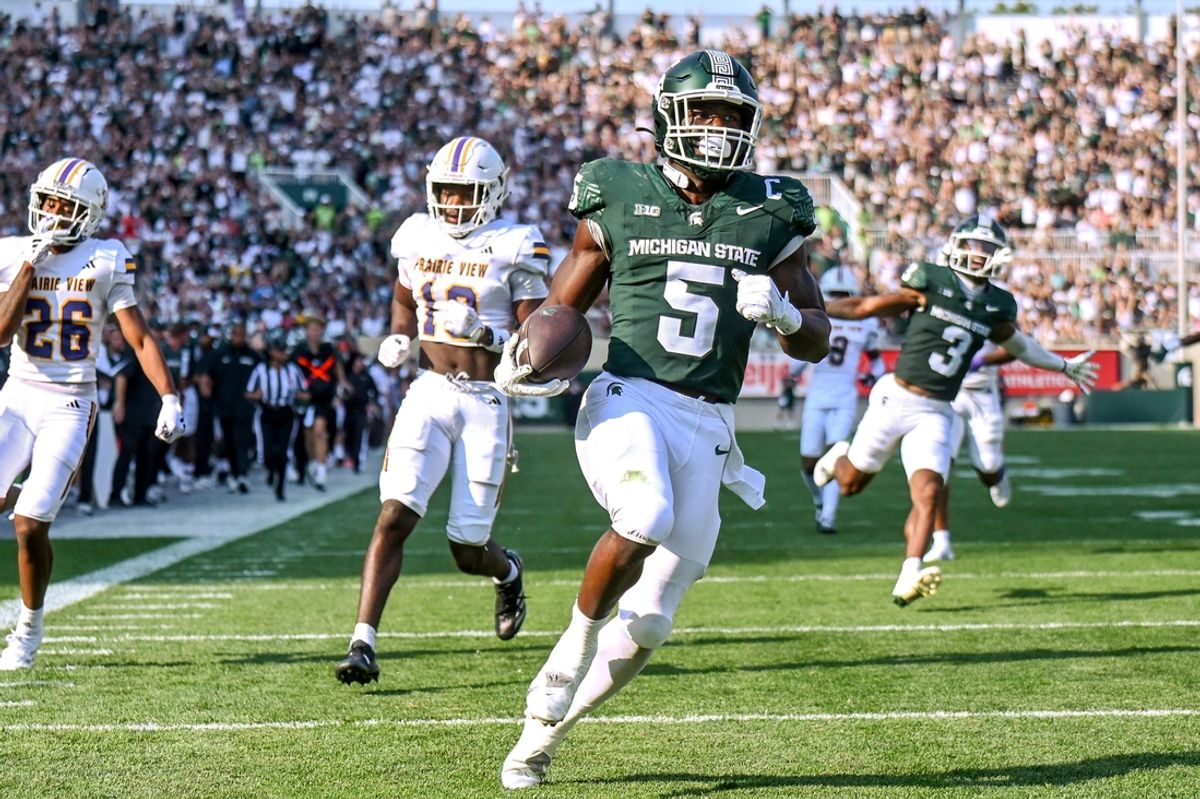 Michigan State's Nathan Carter runs for a touchdown against Prairie View A&M during the second quarter on Saturday, Sept. 14, 2024, at Spartan Stadium in East Lansing.