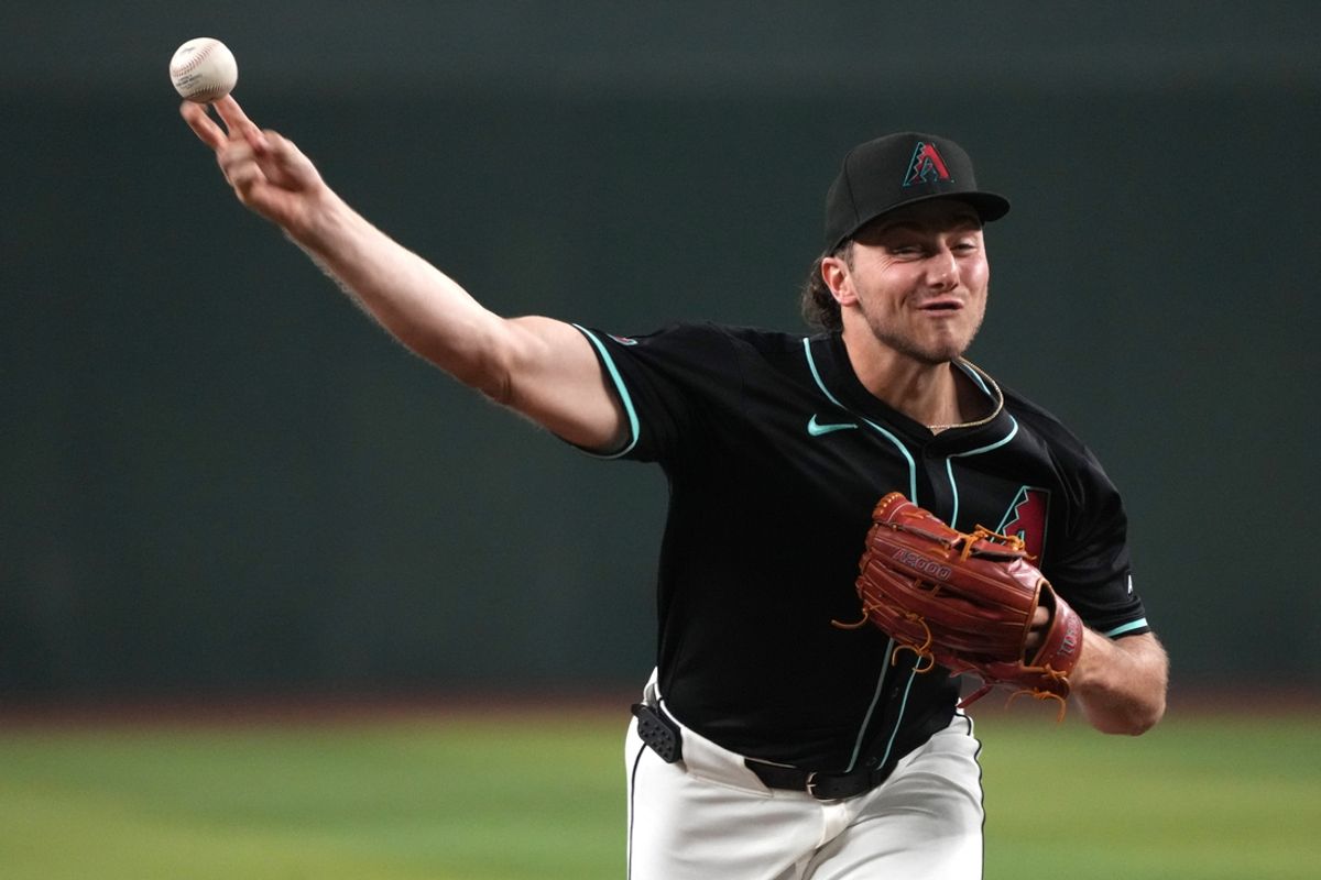 Sep 14, 2024; Phoenix, Arizona, USA; Arizona Diamondbacks pitcher Brandon Pfaadt (32) throws against the Milwaukee Brewers in the first inning at Chase Field. Mandatory Credit: Rick Scuteri-Imagn Images