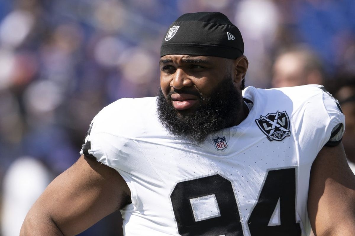 Sep 15, 2024; Baltimore, Maryland, USA;  Las Vegas Raiders defensive tackle Christian Wilkins (94) before the game against the Baltimore Ravens at M&T Bank Stadium. Mandatory Credit: Tommy Gilligan-Imagn Images