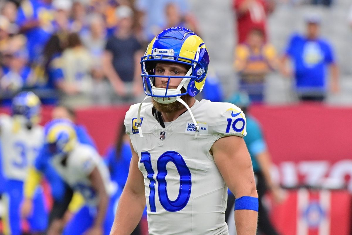 Sep 15, 2024; Glendale, Arizona, USA;  Los Angeles Rams wide receiver Cooper Kupp (10) prior to a game against the Arizona Cardinals at State Farm Stadium.