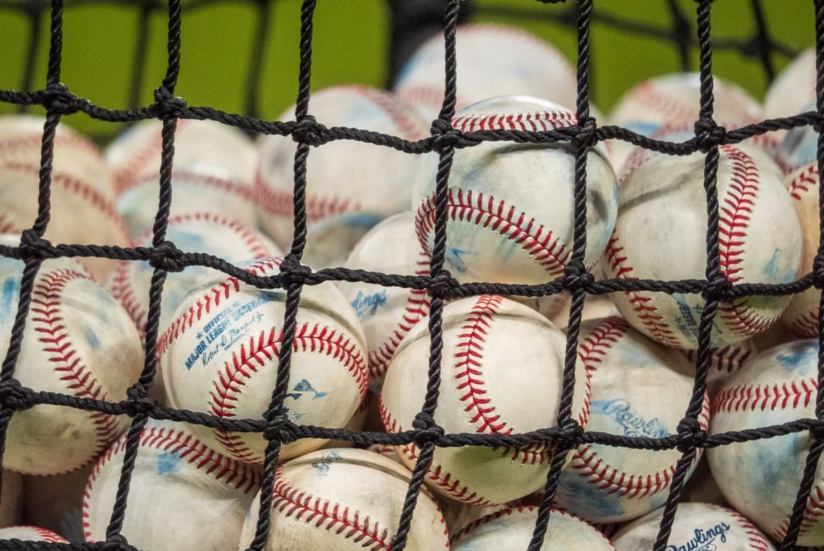 Sep 15, 2024; Phoenix, Arizona, USA; A detailed view of a basket filled with used batting practice baseballs for a game between the Arizona Diamondbacks and Milwaukee Brewers at Chase Field. Mandatory Credit: Allan Henry-USA TODAY Sports
