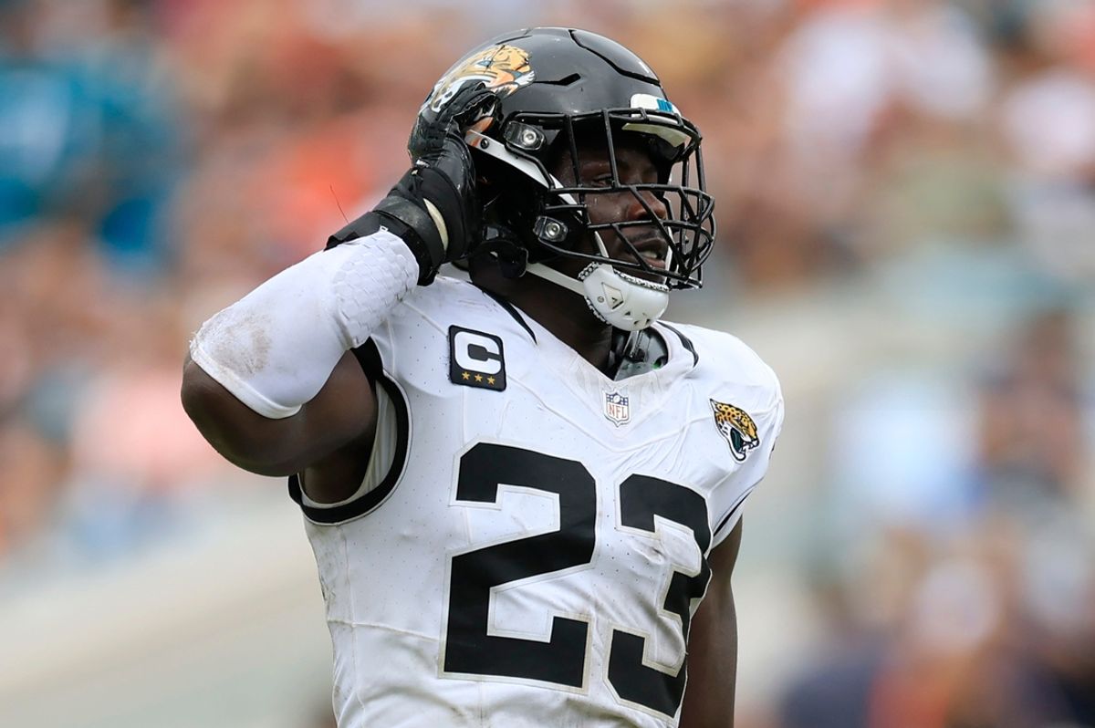 Jacksonville Jaguars linebacker Foyesade Oluokun (23) reacts to his sack of Cleveland Browns quarterback Deshaun Watson (4) during the third quarter of an NFL football matchup Sunday, Sept. 15, 2024 at EverBank Stadium in Jacksonville, Fla. The Browns defeated the Jaguars 18-13. [Corey Perrine/Florida Times-Union]