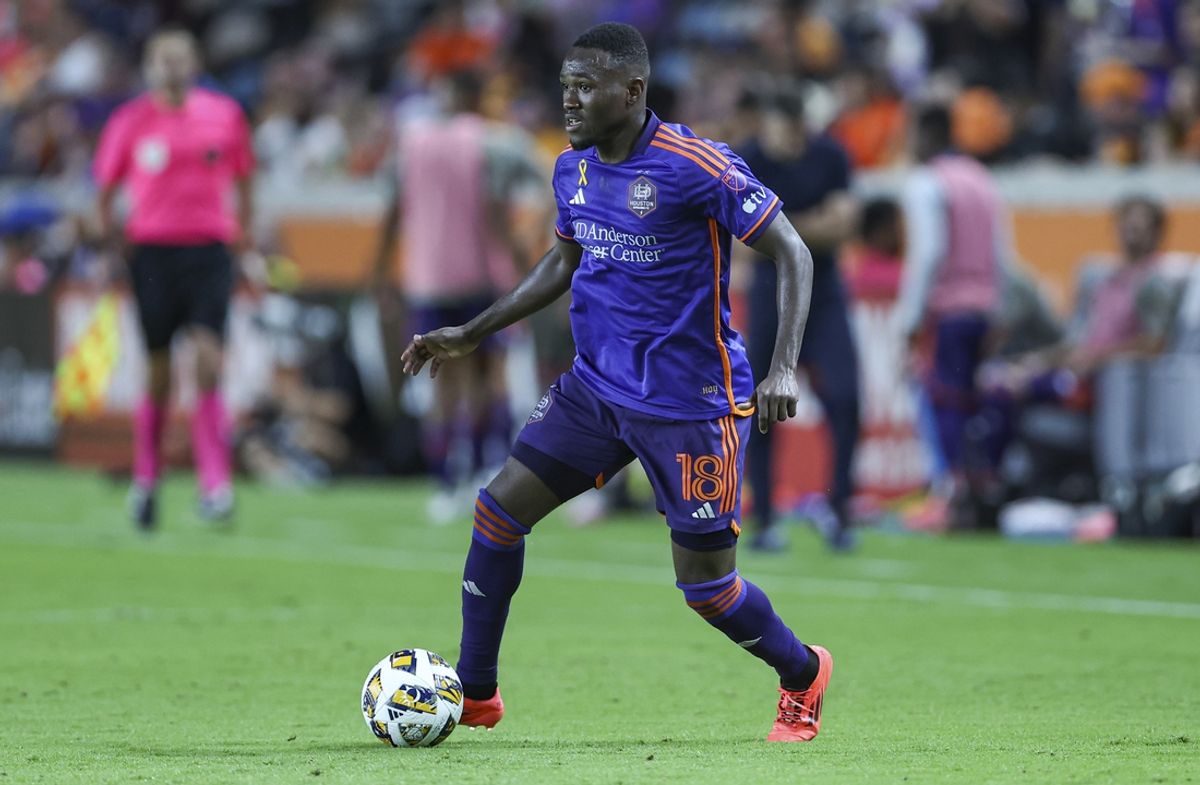 Sep 14, 2024; Houston, Texas, USA; Houston Dynamo FC forward Ibrahim Aliyu (18) in action during the match against Real Salt Lake at Shell Energy Stadium. Mandatory Credit: Troy Taormina-Imagn Images