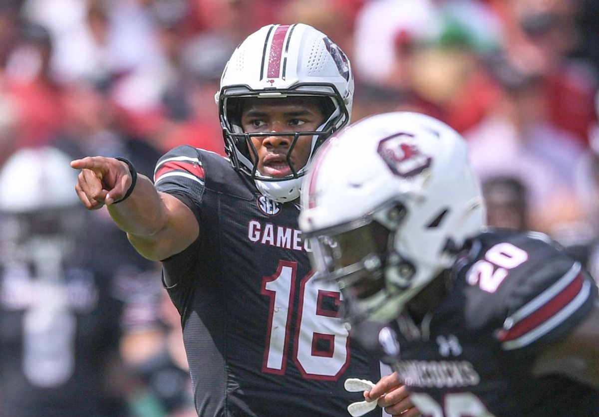 South Carolina quarterback LaNorris Sellers (16) gets ready to run a play against Louisiana State University during the first quarter at Williams-Brice Stadium in Columbia, S.C. Saturday, September 14, 2024.