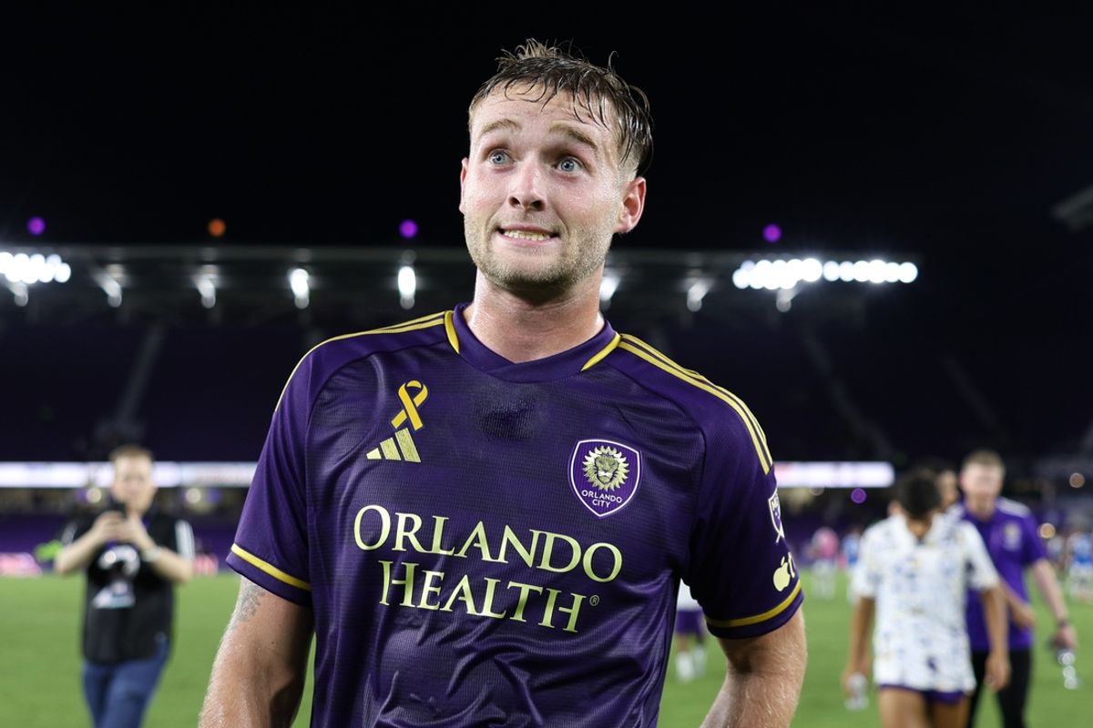 Sep 18, 2024; Orlando, Florida, USA; Orlando City forward Duncan McGuire (13) celebrates after beating Charlotte FC at Inter&Co Stadium. Mandatory Credit: Nathan Ray Seebeck-Imagn Images