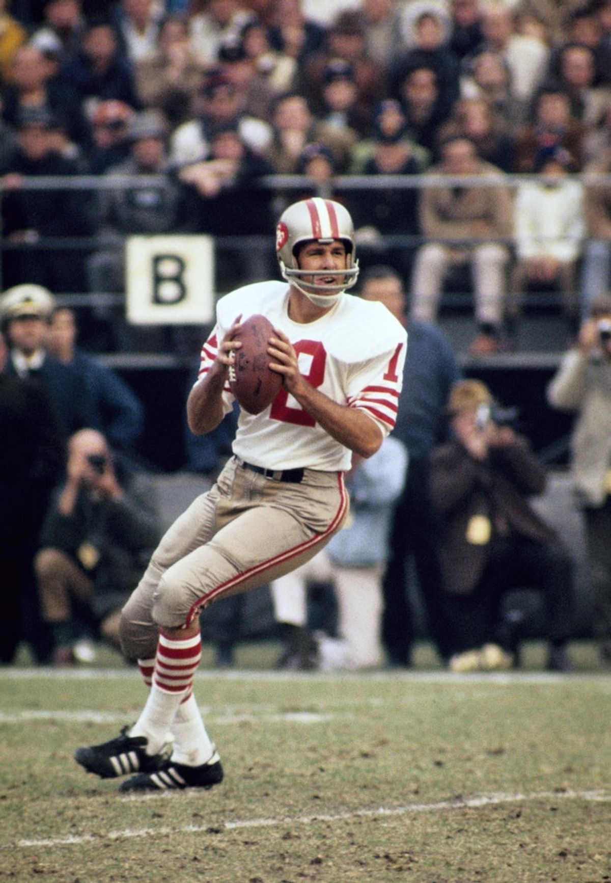 Unknown Date; Unknown location, USA; FILE PHOTO; San Francisco 49ers quarterback John Brodie (12) in action during the 1978 season. Mandatory Credit: Malcolm Emmons-Imagn Images