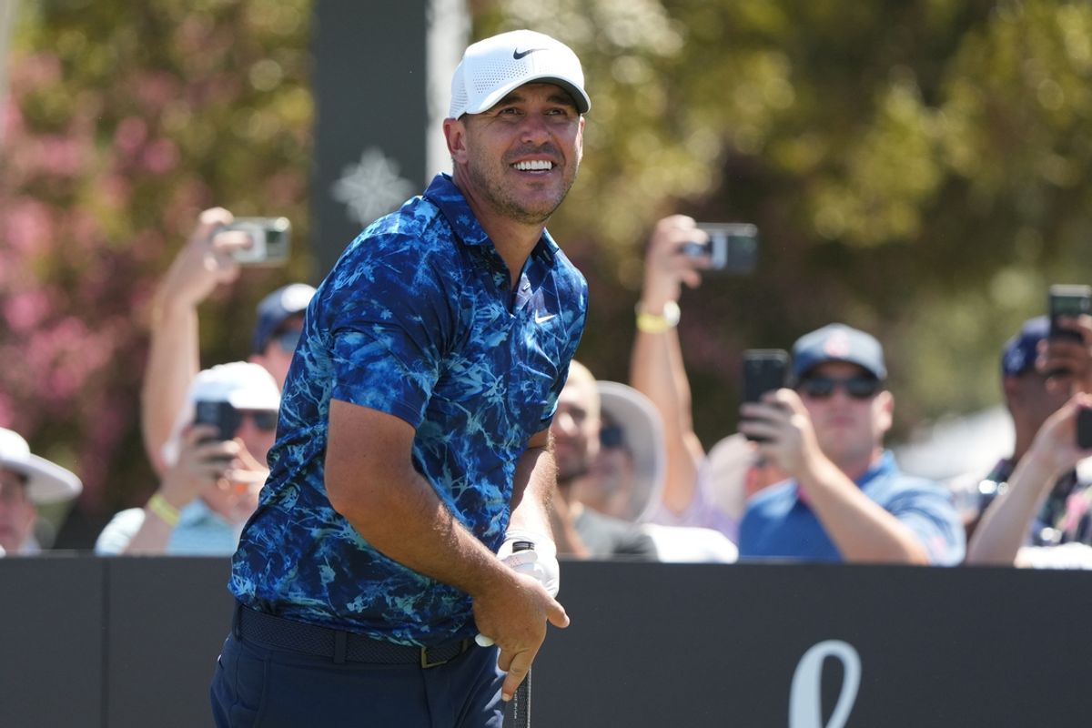Sep 20, 2024; Carrolton, Texas, USA; Brooks Koepka watches his shot from the 10th tee during the LIV Golf Dallas Team Championship at Maridoe Golf Club. Mandatory Credit: Jim Cowsert-Imagn Images