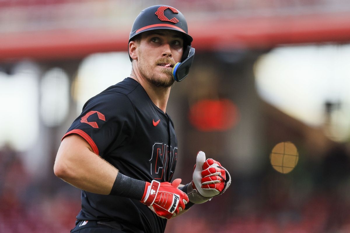 Sep 20, 2024; Cincinnati, Ohio, USA; Cincinnati Reds catcher Tyler Stephenson (37) runs the bases after hitting a solo home run in the first inning against the Pittsburgh Pirates at Great American Ball Park. Mandatory Credit: Katie Stratman-Imagn Images
