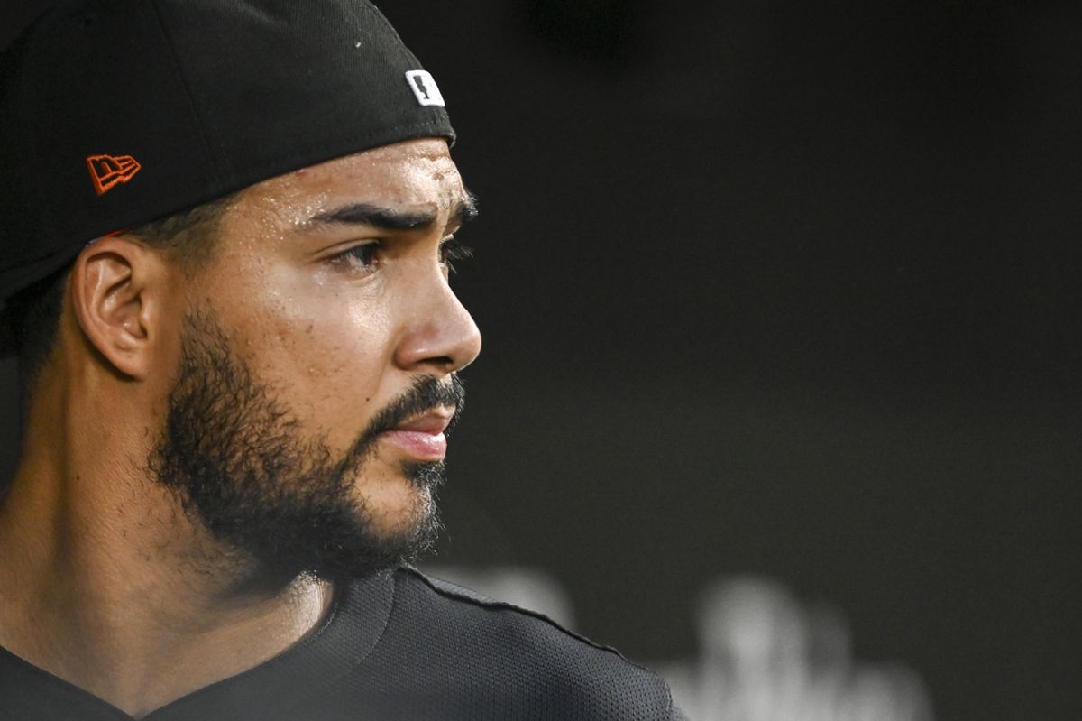 Sep 20, 2024; Baltimore, Maryland, USA;  Baltimore Orioles outfielder Anthony Santander (25) walks through the dugout before the game against the Detroit Tigers at Oriole Park at Camden Yards. Mandatory Credit: Tommy Gilligan-Imagn Images