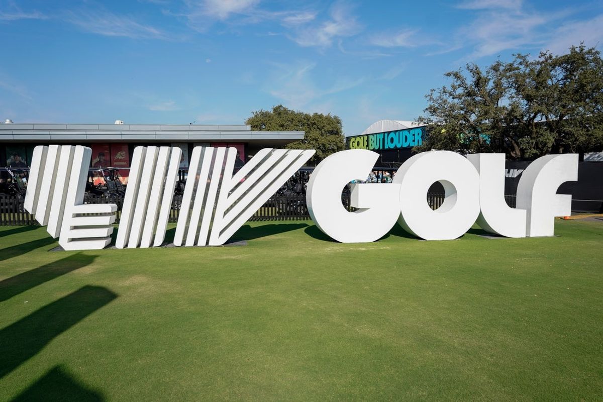 Sep 21, 2024; Carrolton, Texas, USA; A general view of signage prior to the LIV Golf Dallas Team Championship Semifinals at Maridoe Golf Club. Mandatory Credit: Raymond Carlin III-Imagn Images