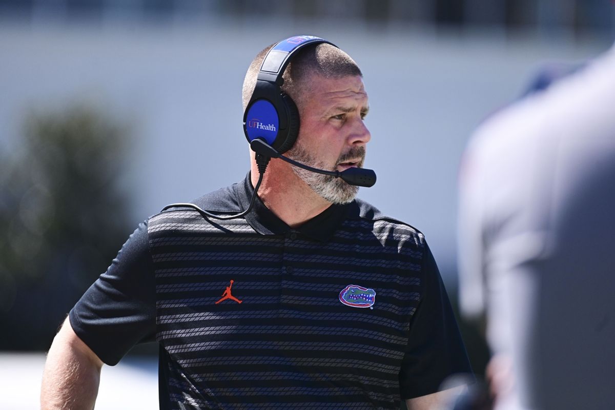 Sep 21, 2024; Starkville, Mississippi, USA; Florida Gators head coach Billy Napier stands on the sidelines during the first quarter of a game against the Mississippi State Bulldogs at Davis Wade Stadium at Scott Field. Mandatory Credit: Matt Bush-Imagn Images