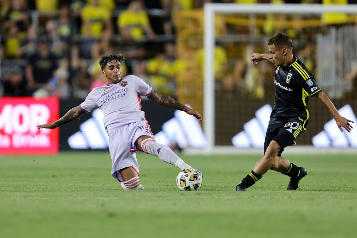 Sep 21, 2024; Columbus, Ohio, USA; Orlando City forward Facundo Torres (10) slides for the ball during the first half against the Columbus Crew at Lower.com Field. Mandatory Credit: Joseph Maiorana-Imagn Images