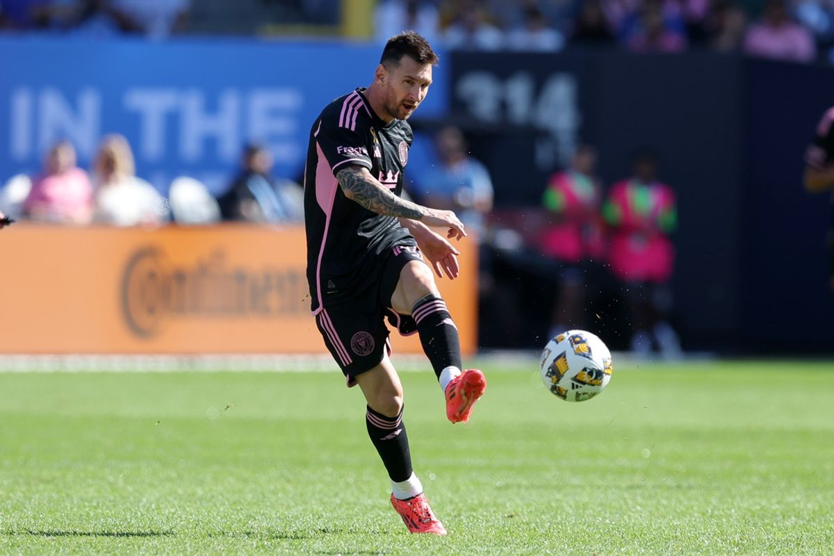 Sep 21, 2024; Bronx, New York, USA; Inter Miami CF forward Lionel Messi (10) passes the ball against New York City FC during the second half at Yankee Stadium. Mandatory Credit: Brad Penner-Imagn Images