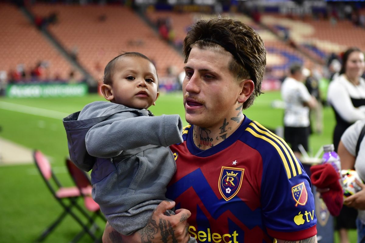 Sep 21, 2024; Sandy, Utah, USA; Real Salt Lake midfielder Diego Luna (8) celebrates after the match against the Portland Timbers at America First Field. Mandatory Credit: Peter Creveling-Imagn Images