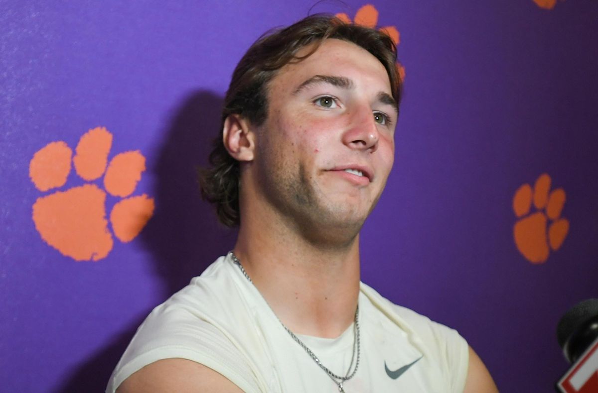 Clemson quarterback Cade Klubnik during a post game interview after the game with NC State at Memorial Stadium Saturday, Sep 21, 2024 in Clemson, South Carolina, USA.