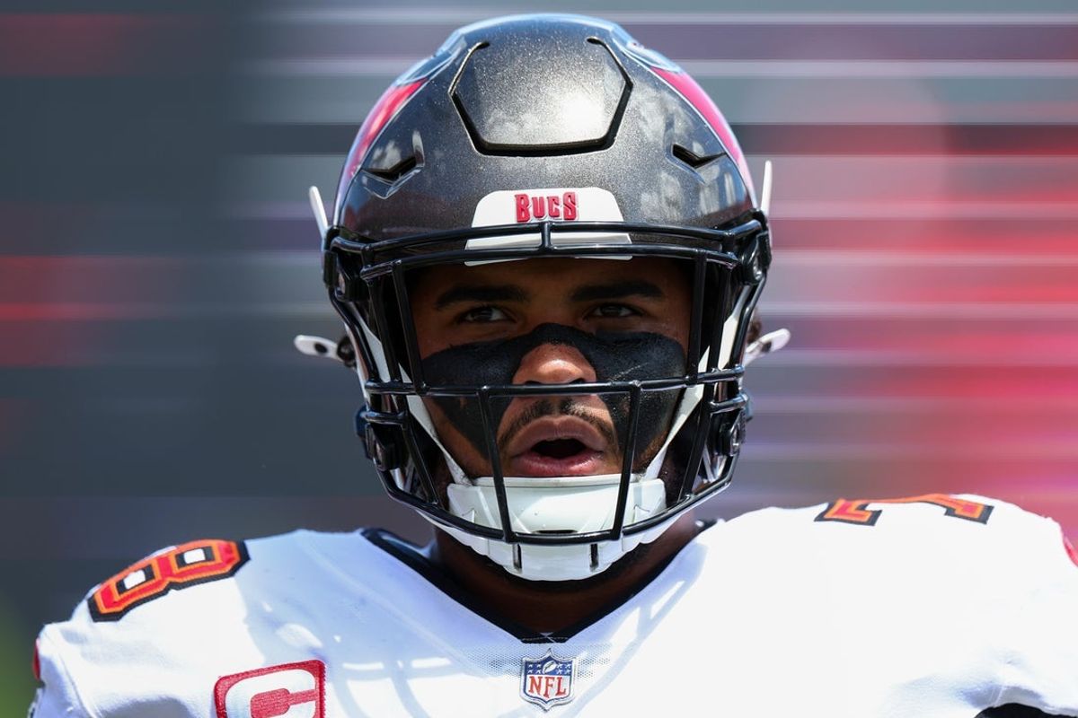 Sep 22, 2024; Tampa, Florida, USA; Tampa Bay Buccaneers offensive tackle Tristan Wirfs (78) warms up before a game against the Denver Broncos at Raymond James Stadium. Mandatory Credit: Nathan Ray Seebeck-Imagn Images