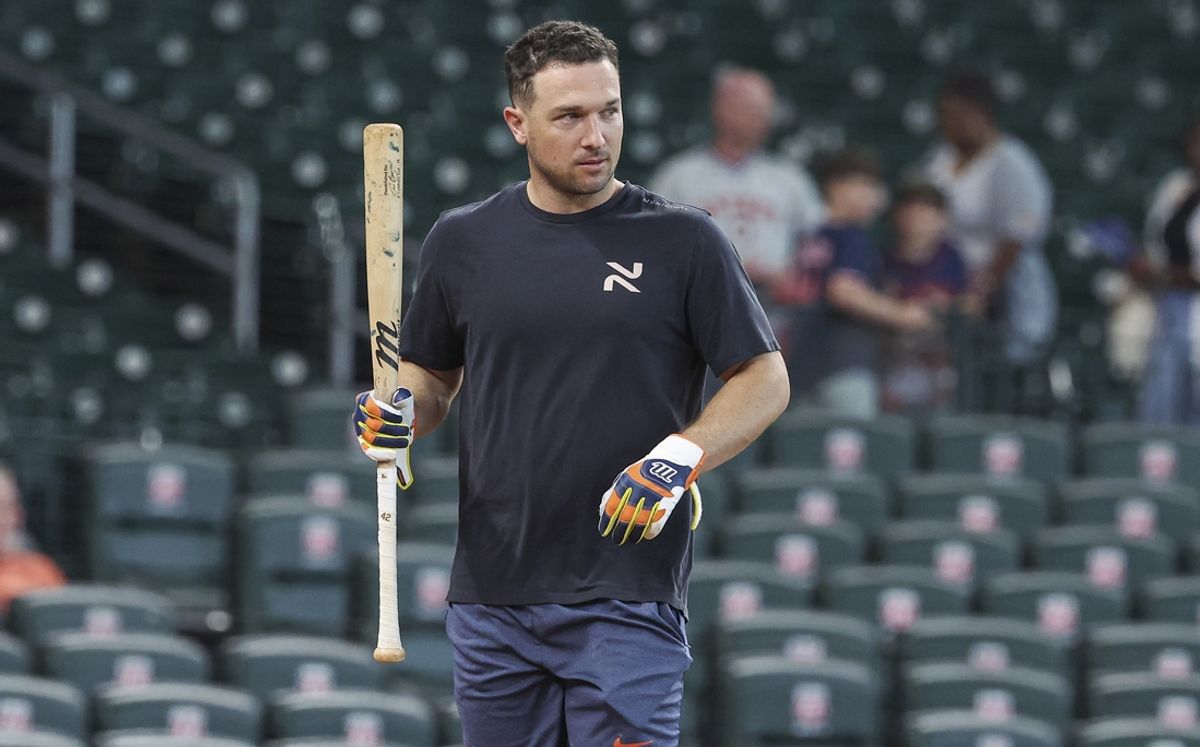 Sep 22, 2024; Houston, Texas, USA; Houston Astros third baseman Alex Bregman (2) walks on the field before the game against the Los Angeles Angels at Minute Maid Park. Mandatory Credit: Troy Taormina-Imagn Images
