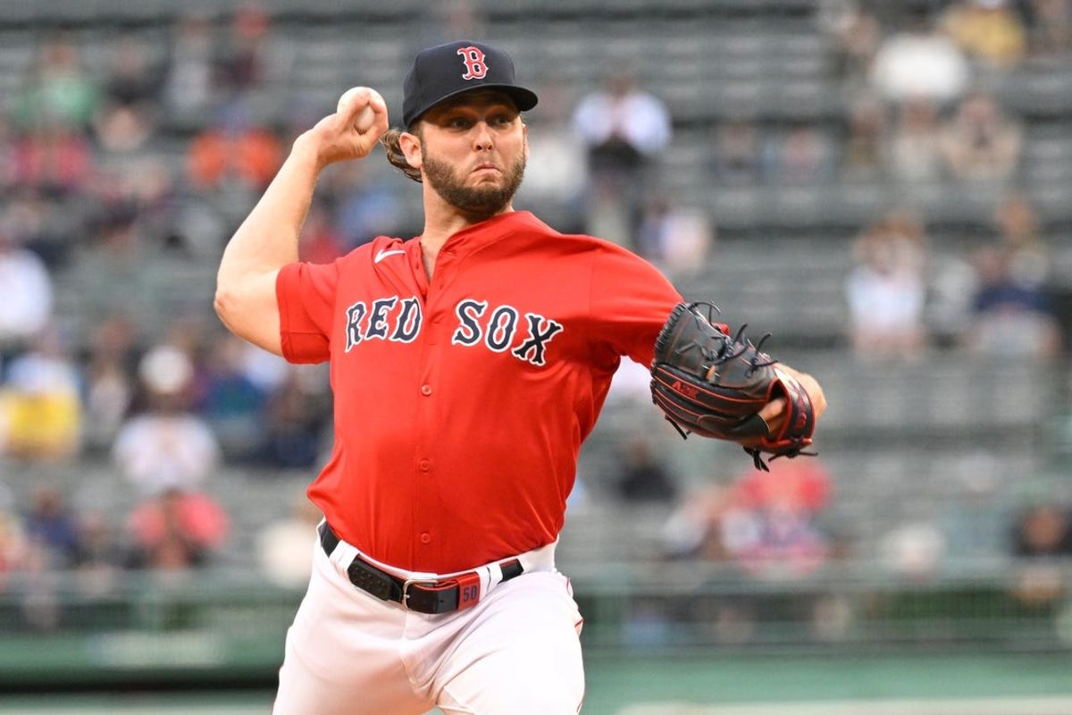Sep 22, 2024; Boston, MA, USA;  Boston Red Sox starting pitcher Kutter Crawford (50) pitches against the Minnesota Twins during the first inning at Fenway Park. Mandatory Credit: Eric Canha-Imagn Images