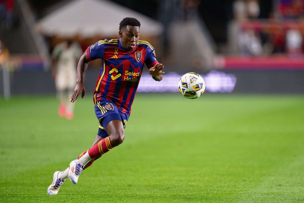Sep 21, 2024; Sandy, Utah, USA;  Real Salt Lake forward Anderson Julio (29) controls the ball against the Portland Timbers at America First Field. Mandatory Credit: Jamie Sabau-Imagn Images