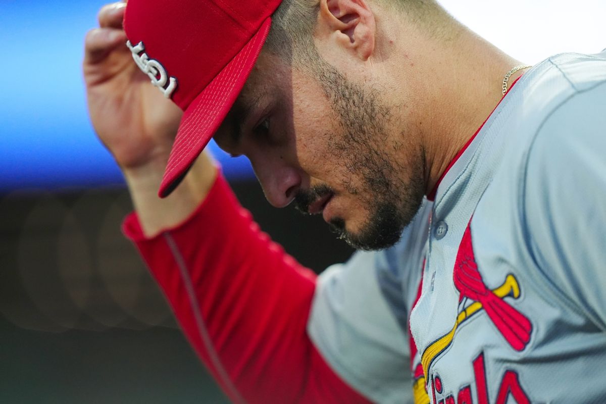 Sep 24, 2024; Denver, Colorado, USA; St. Louis Cardinals third baseman Nolan Arenado (28) during the first inning against the Colorado Rockies at Coors Field. Mandatory Credit: Ron Chenoy-Imagn Images