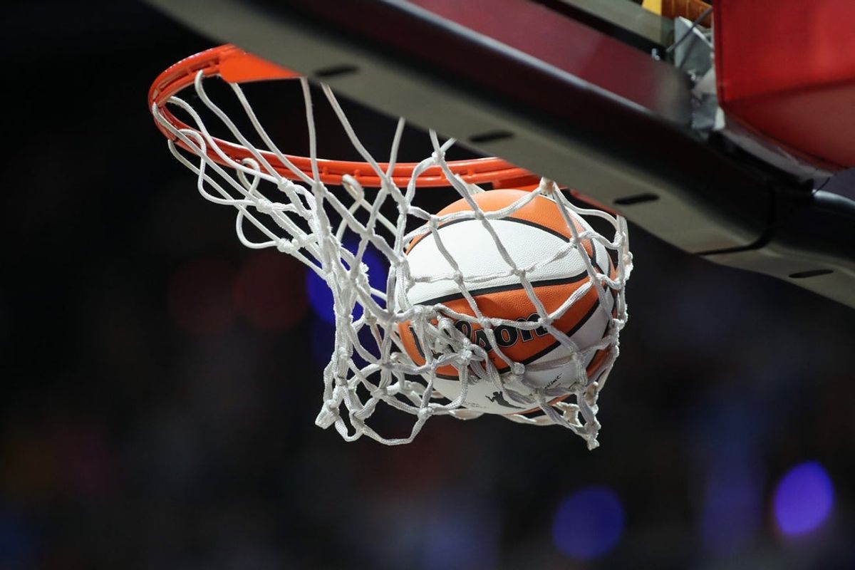 Sep 25, 2024; Uncasville, Connecticut, USA; A general view of the WNBA ball during game two of the first round of the 2024 WNBA Playoffs between the Indiana Fever and the Connecticut Sun at Mohegan Sun Arena. Mandatory Credit: Paul Rutherford-Imagn Images