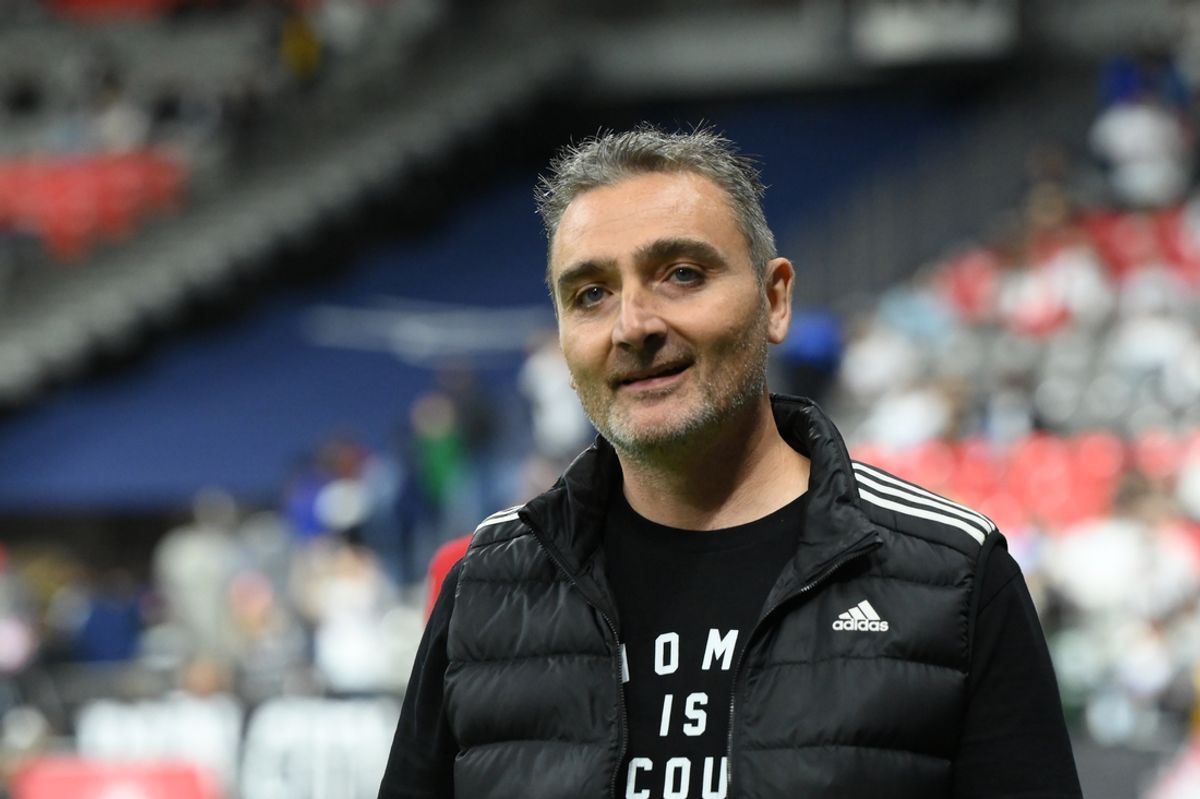 Sep 25, 2024; Vancouver, British Columbia, CAN;  Vancouver Whitecaps FC head coach Vanni Sartini enters the pitch prior to the first half against Toronto FC at BC Place. Mandatory Credit: Anne-Marie Sorvin-Imagn Images