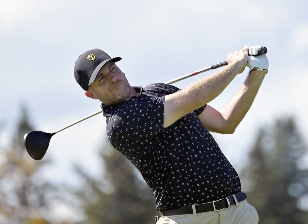 Sep 26, 2024; Ile Bizard, Quebec, CAN; Taylor Pendrith of the International team tees off on the second hole during the first round of The Presidents Cup golf tournament. Mandatory Credit: Eric Bolte-Imagn Images