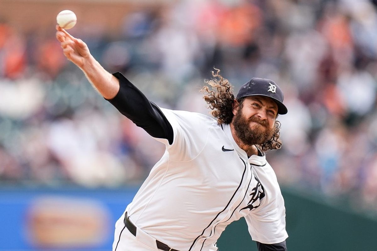 Detroit Tigers pitcher Jason Foley (68) throws against Tampa Bay Rays during the ninth inning at Comerica Park in Detroit on Thursday, Sept. 26, 2024.