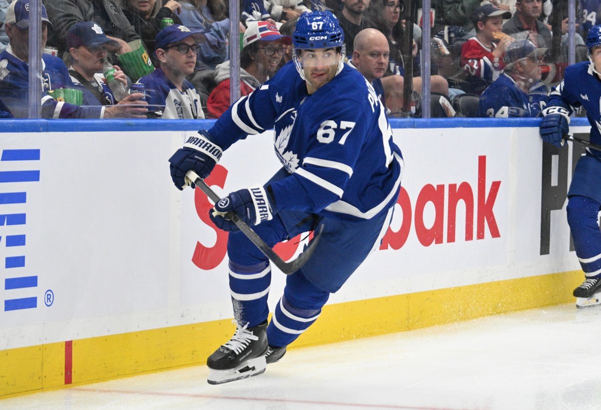 Sep 26, 2024; Toronto, Ontario, CAN;  Toronto Maple Leafs forward Max Pacioretty (67) pursues the play against the Montreal Canadiens in the first period at Scotiabank Arena. Mandatory Credit: Dan Hamilton-Imagn Images