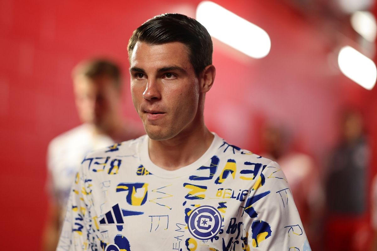 Sep 28, 2024; Chicago, Illinois, USA; Chicago Fire FC forward Georgios Koutsias (19) takes the field before the game at SeatGeek Stadium. Mandatory Credit: Mike Dinovo-Imagn Images