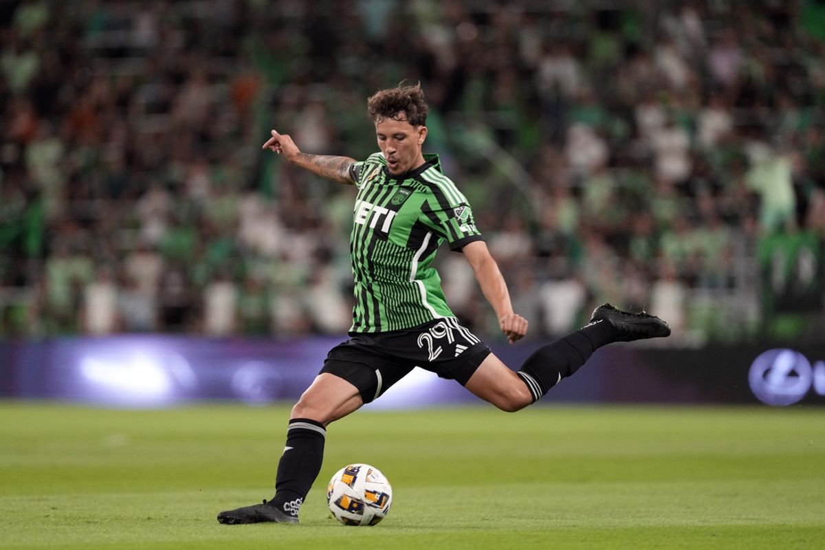 Sep 28, 2024; Austin, Texas, USA; Austin FC defender Guilherme Biro (29) controls the ball against Real Salt Lake in the first half at Q2 Stadium. Mandatory Credit: Scott Wachter-Imagn Images
