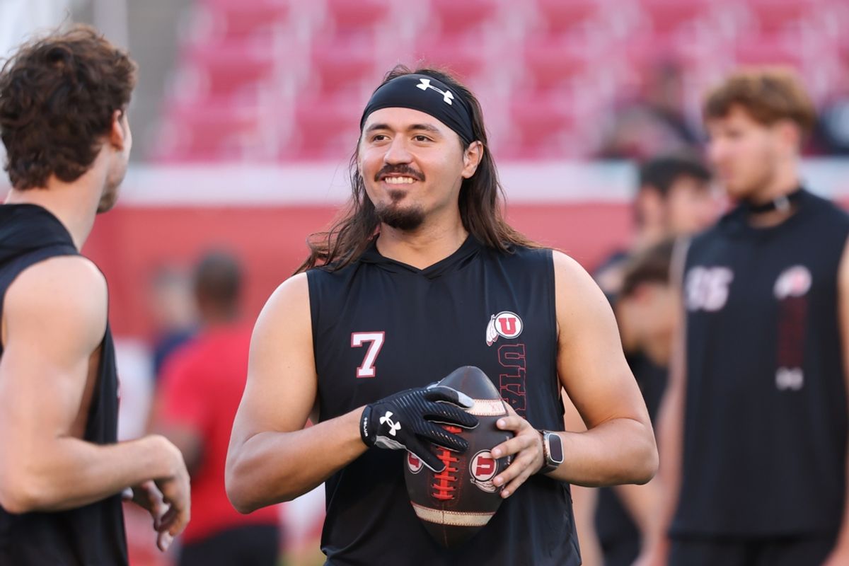 Sep 28, 2024; Salt Lake City, Utah, USA; Utah Utes quarterback Cameron Rising (7) warms up before a game  against the Arizona Wildcats at Rice-Eccles Stadium. Mandatory Credit: Rob Gray-Imagn Images