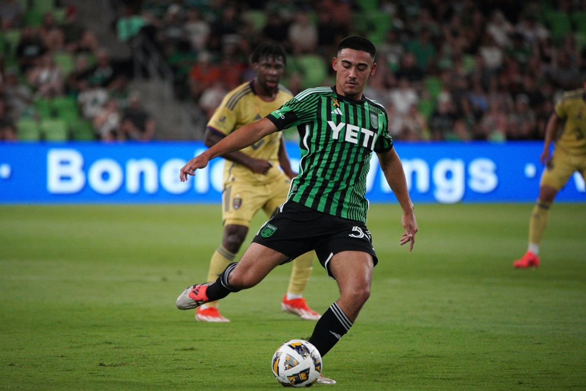 Sep 28, 2024; Austin, Texas, USA; Austin FC midfielder Owen Wolff (33) controls the ball in the first half against Real Salt Lake at Q2 Stadium. Mandatory Credit: Dustin Safranek-Imagn Images