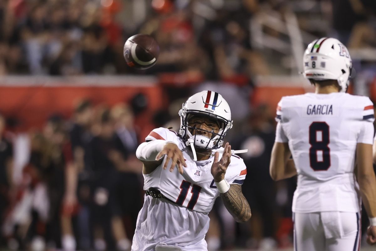 Sep 28, 2024; Salt Lake City, Utah, USA; Arizona Wildcats quarterback Noah Fifita (11) warms up before a game against the Utah Utes at Rice-Eccles Stadium. Mandatory Credit: Rob Gray-Imagn Images