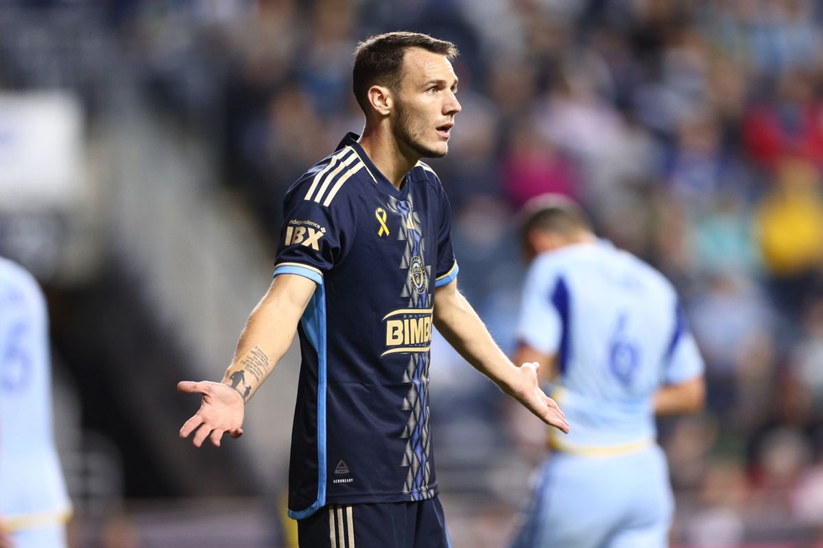 Sep 28, 2024; Philadelphia, Pennsylvania, USA; Philadelphia Union midfielder Daniel Gazdag (10) reacts during the second half at Subaru Park. Mandatory Credit: Caean Couto-Imagn Images