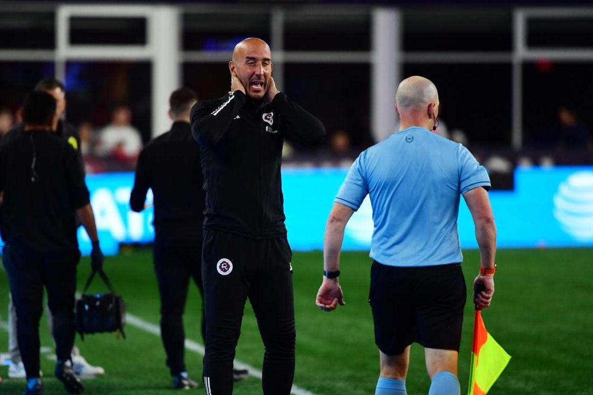 Sep 28, 2024; Foxborough, Massachusetts, USA; New England Revolution head coach Pablo Moreira reacts in the second half against Nashville SC at Gillette Stadium. Mandatory Credit: Bob DeChiara-Imagn Images