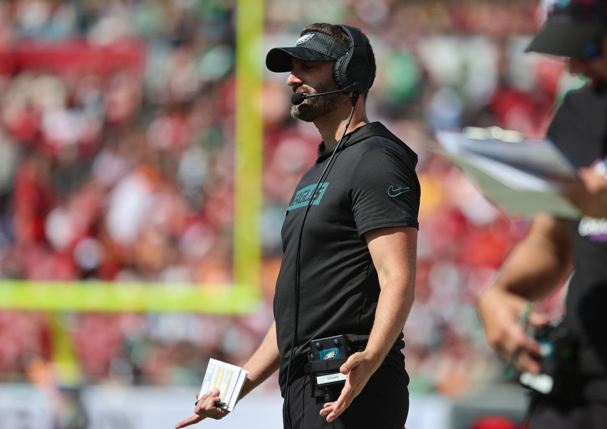 Sep 29, 2024; Tampa, Florida, USA; Philadelphia Eagles head coach Nick Sirianni against the Tampa Bay Buccaneers during the second half at Raymond James Stadium. Mandatory Credit: Kim Klement Neitzel-Imagn Images