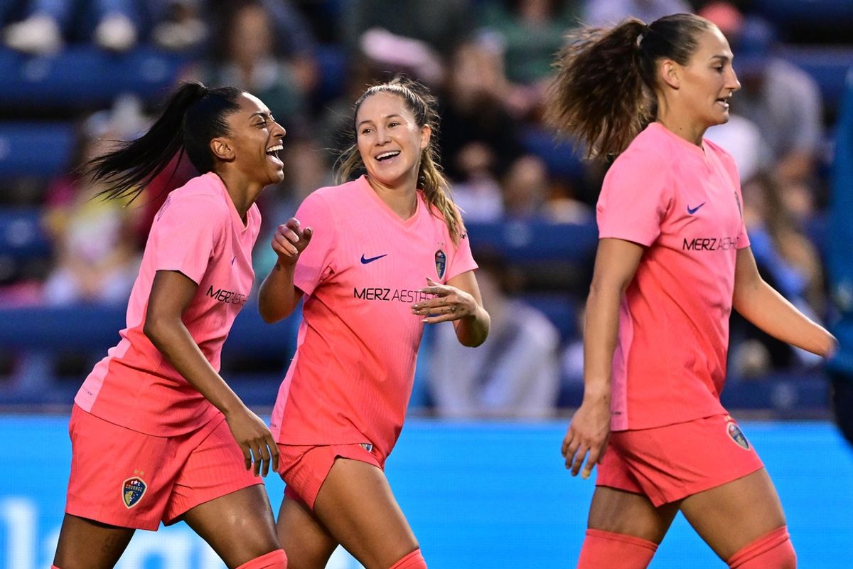 Sep 29, 2024; Bridgeview, Illinois, USA; North Carolina Courage forward Kerolin Nicoli (9) reacts after scoring a goal against the Chicago Red Stars during the second half at SeatGeek Stadium. Mandatory Credit: Daniel Bartel-Imagn Images
