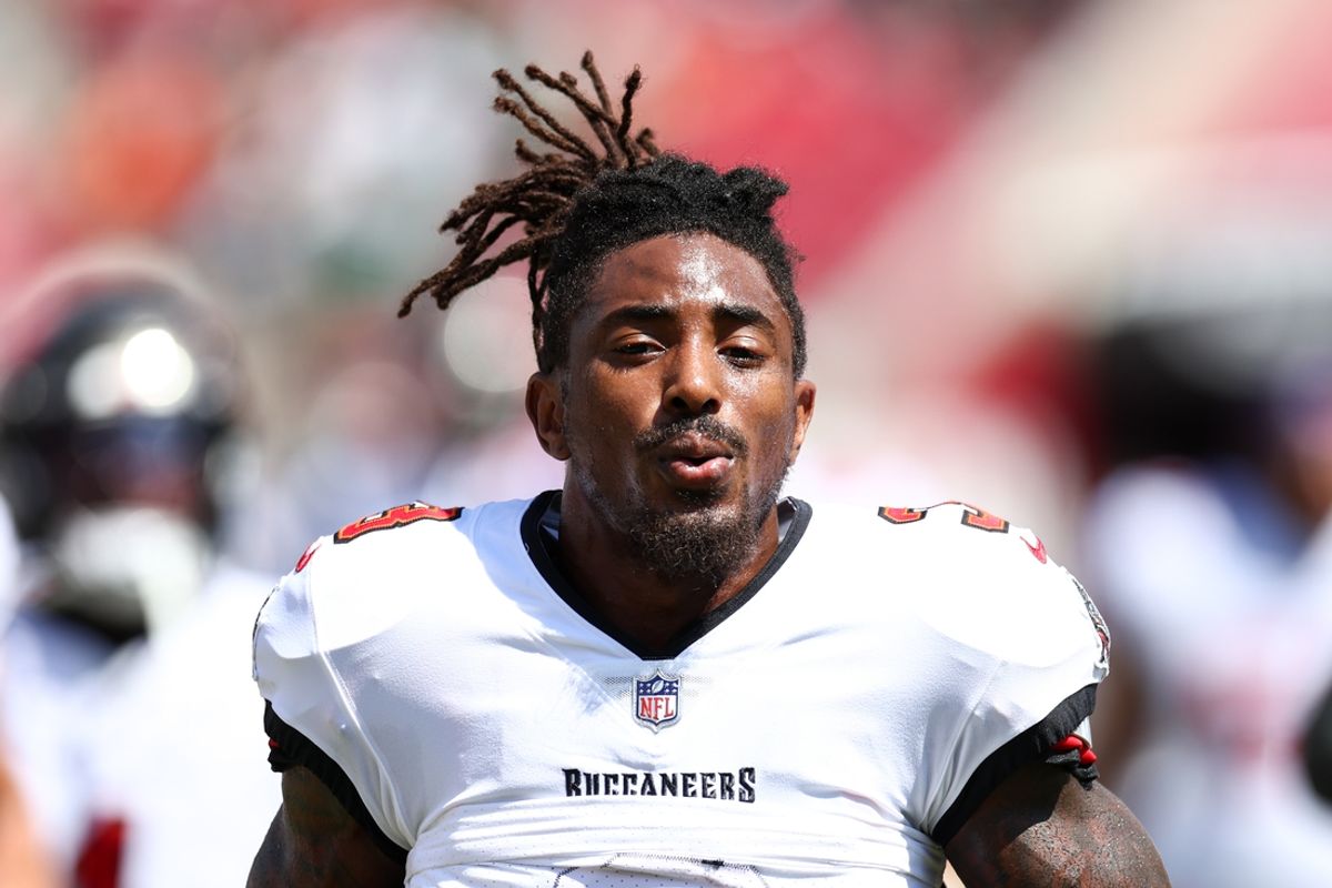 Sep 29, 2024; Tampa, Florida, USA; Tampa Bay Buccaneers safety Jordan Whitehead (3) warms up before a game against the Philadelphia Eagles at Raymond James Stadium. Mandatory Credit: Nathan Ray Seebeck-Imagn Images