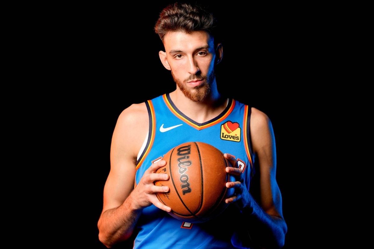 Chet Holmgren is pictured during the Thunder media day at the Paycom Center in Oklahoma City, on Monday, Sept. 30, 2024.