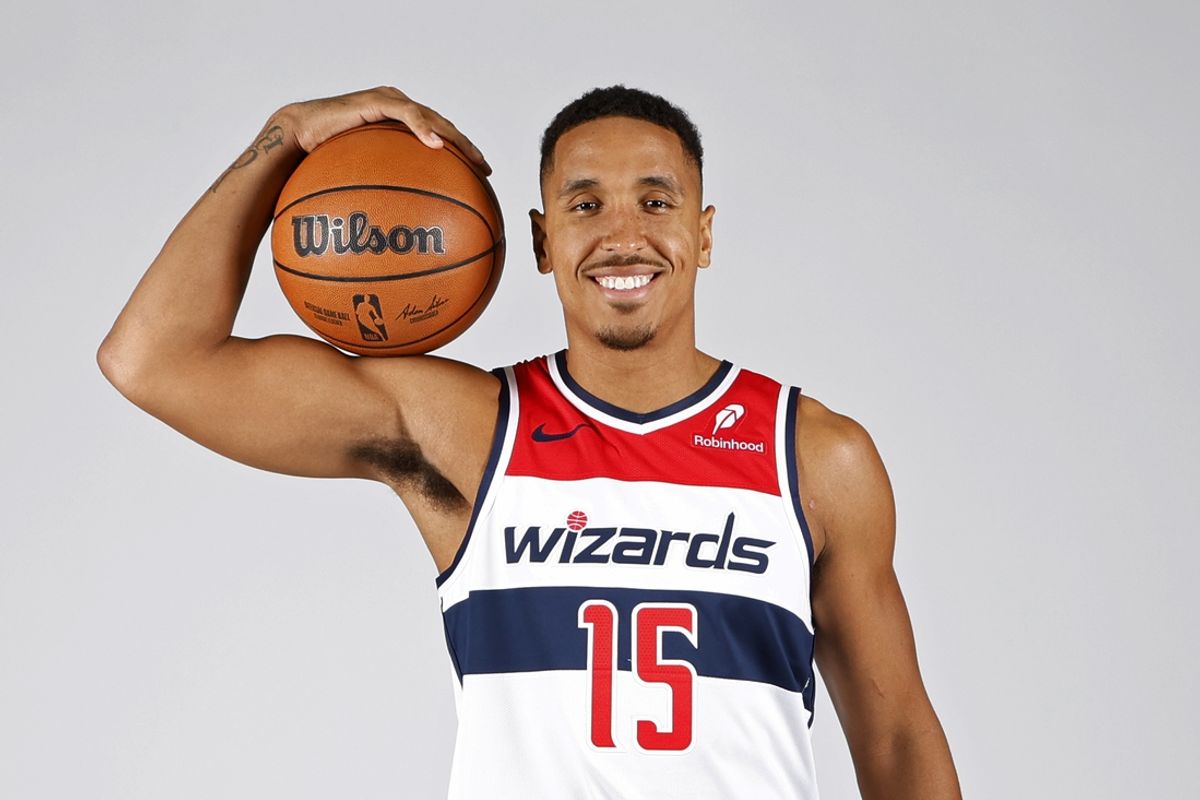 Sep 30, 2024; Washington, DC, USA; Washington Wizards guard Malcolm Brogdon (15) poses for a portrait during Washington Wizards media day 2024 at Capital One Arena. Mandatory Credit: Geoff Burke-Imagn Images