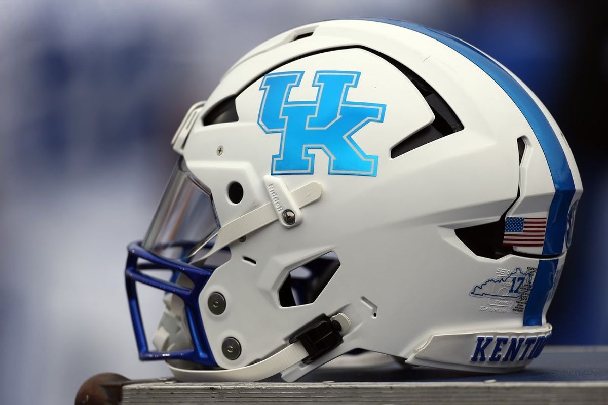 Sep 28, 2024; Oxford, Mississippi, USA; Kentucky Wildcats helmet on the sideline during the first half against the Mississippi Rebels at Vaught-Hemingway Stadium. Mandatory Credit: Petre Thomas-Imagn Images