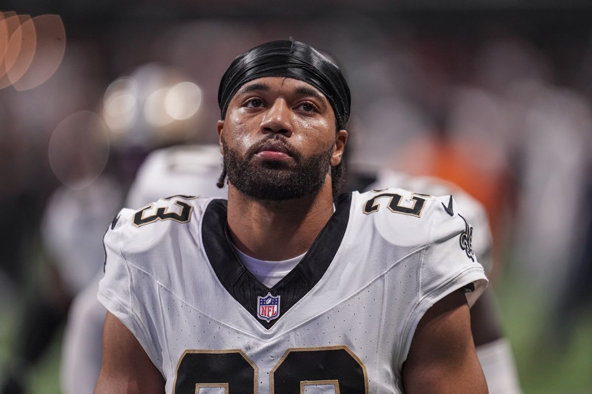 Sep 29, 2024; Atlanta, Georgia, USA; New Orleans Saints cornerback Marshon Lattimore (23) on the field against the Atlanta Falcons at Mercedes-Benz Stadium. Mandatory Credit: Dale Zanine-Imagn Images