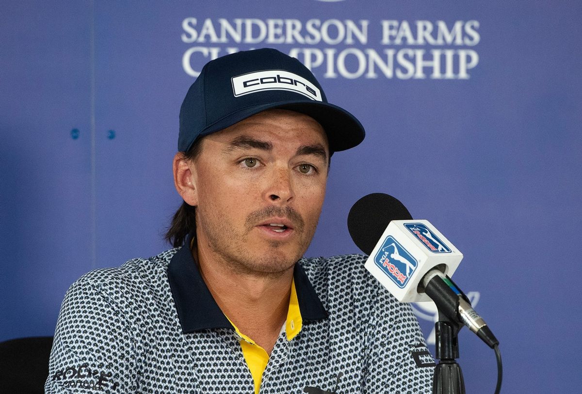 Rickie Fowler talks about playing the Sanderson Farms Championship and life as a father of a newborn and a two-year-old daughter during a news conference at the Country Club of Jackson in Jackson, Miss., Tuesday, Oct. 1, 2024.