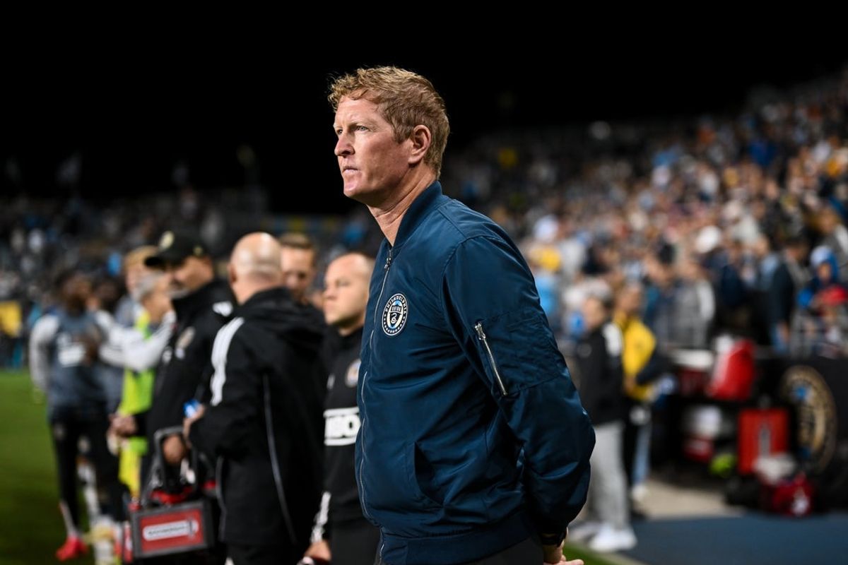 Sep 28, 2024; Philadelphia, Pennsylvania, USA; Philadelphia Union head coach Jim Curtin looks on before the game against Atlanta United at Subaru Park. Mandatory Credit: Kyle Ross-Imagn Images