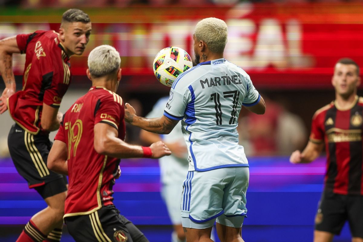 Oct 2, 2024; Atlanta, Georgia, USA; CF Montreal forward Josef Martinez (17) handles the ball before scoring a goal against Atlanta United in the first half at Mercedes-Benz Stadium. Mandatory Credit: Brett Davis-Imagn Images