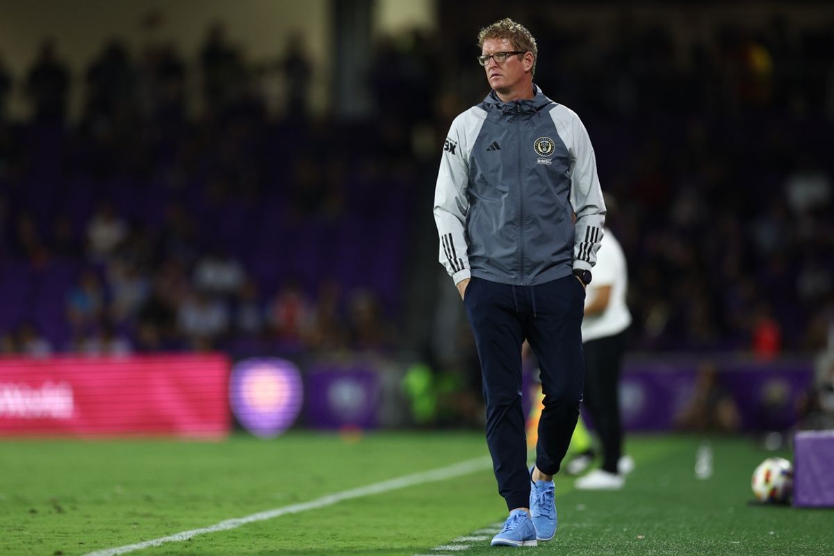 Oct 2, 2024; Orlando, Florida, USA; Philadelphia Union head coach Jim Curtin looks on during a game against Orlando City in the second half at Inter&Co Stadium. Mandatory Credit: Nathan Ray Seebeck-Imagn Images